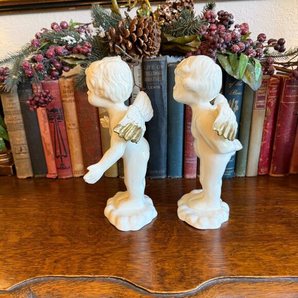 2 Vintage Angel Babies standing on clouds with Gold Tip Wings - Picture 9 of 14